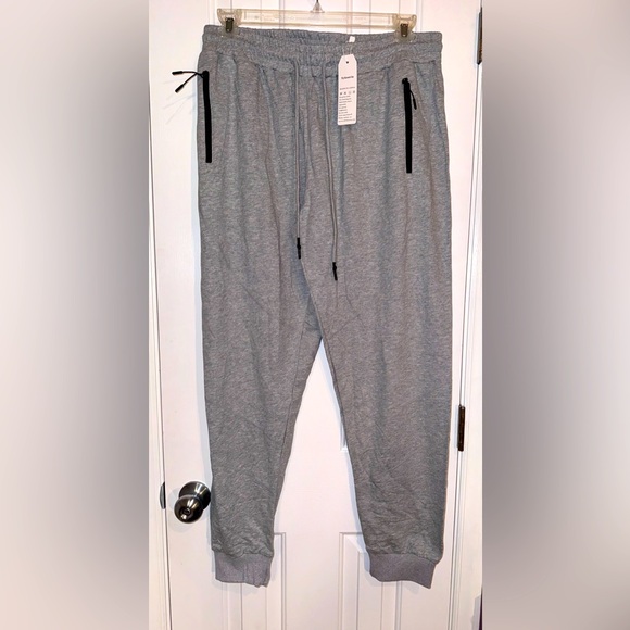 Sykooria Light Gray Athletic Men's Cotton Sweatpants with Zipper Pockets Size XL - Picture 1 of 15